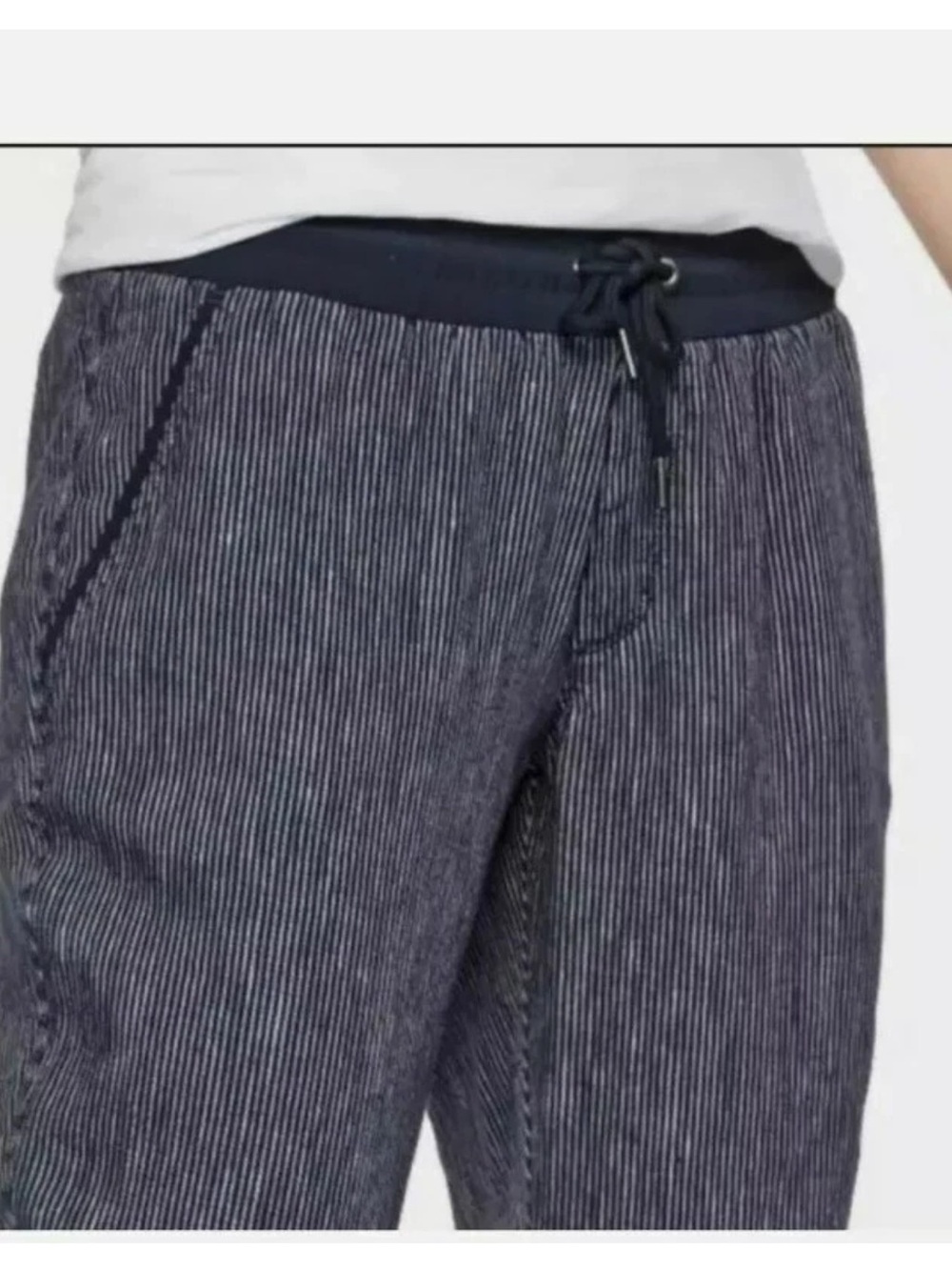 Athleta Bali 100% Linen Ankle Pants Women’s Navy Pull On Waistband Casual Sz 12